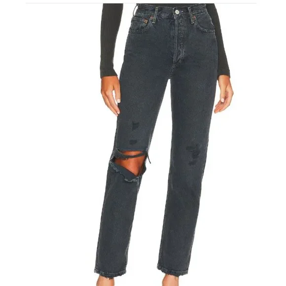 NWT! AGOLDE 90's Pinch Waist High Rise Straight Blk/28 - Picture 2 of 5